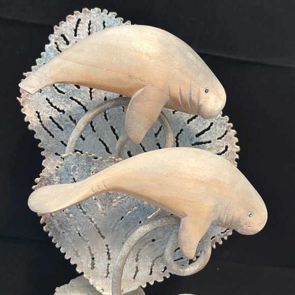 Coastal Decor "Wooden Manatee w/Metal accents on Stone base" Mixed Media - Picture 11 of 12